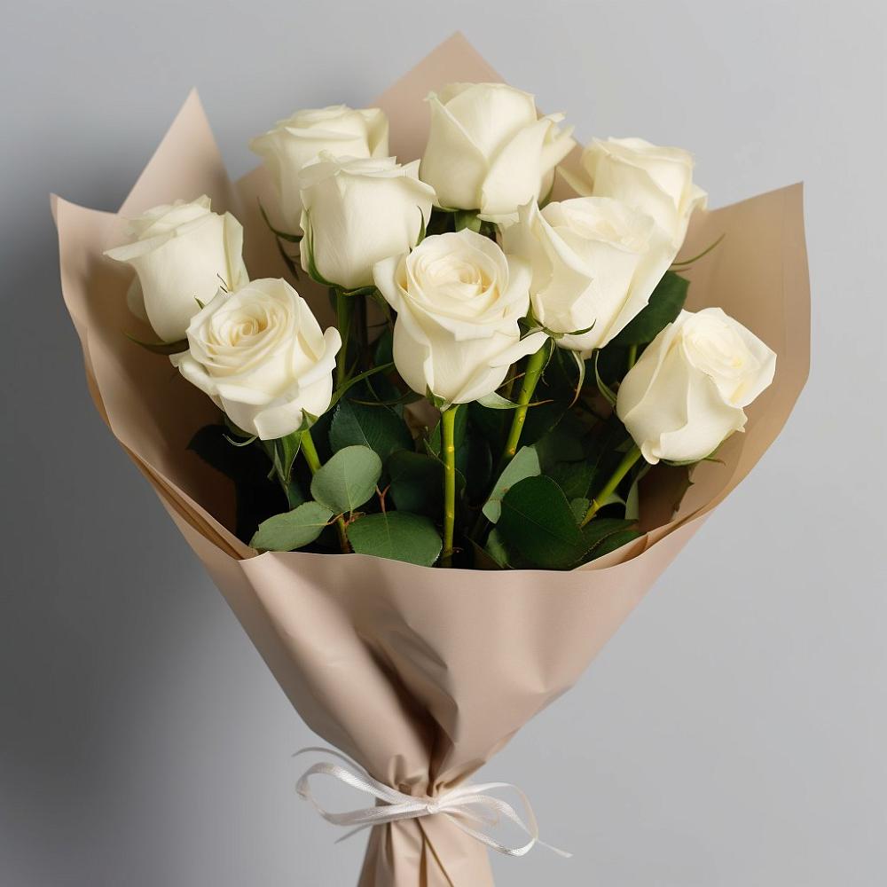 Букет 9 Белых роз Эдлесс Лав в Медвеженском