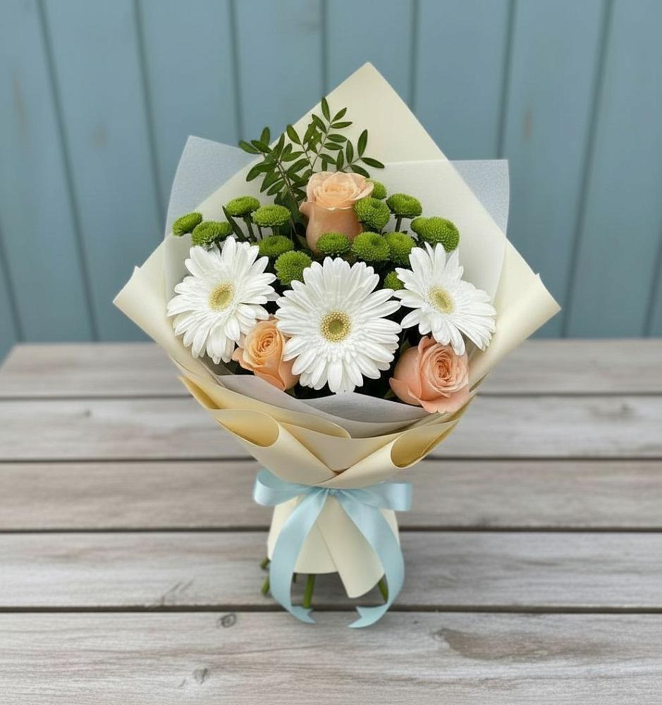 Букет цветов из: Герберы, Розы и Хризантемы в Медвеженском