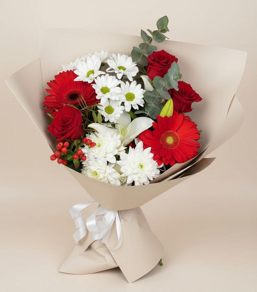 Букет цветов из: Розы, Хризантемы, Герберы и Лилии в Медвеженском