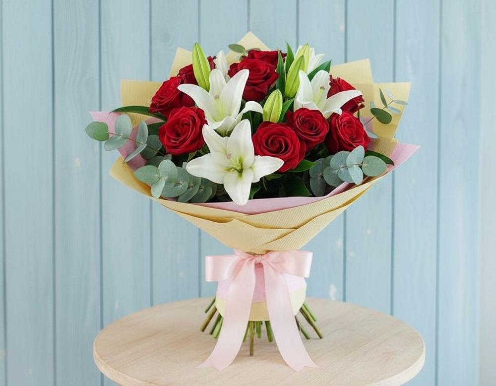Букет цветов из: Лилии и Розы в Медвеженском