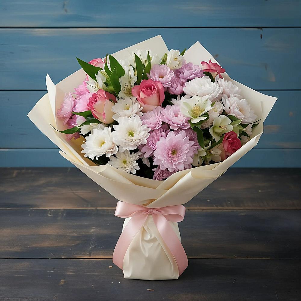 Букет цветов из: Хризантемы, Альстромерии и Розы в Медвеженском